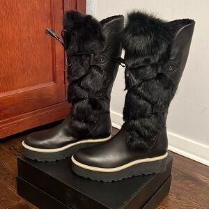 275 Central Women’s Black leather and fur boots size 38 or 7 1/2